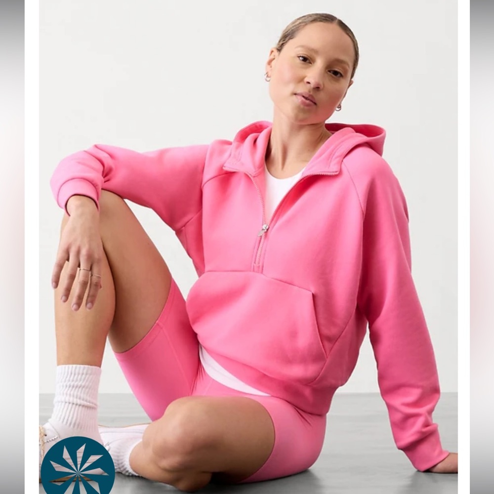 Athleta Forever Fleece 1/2 Zip Hoodie Sz M - Raphanus Pink